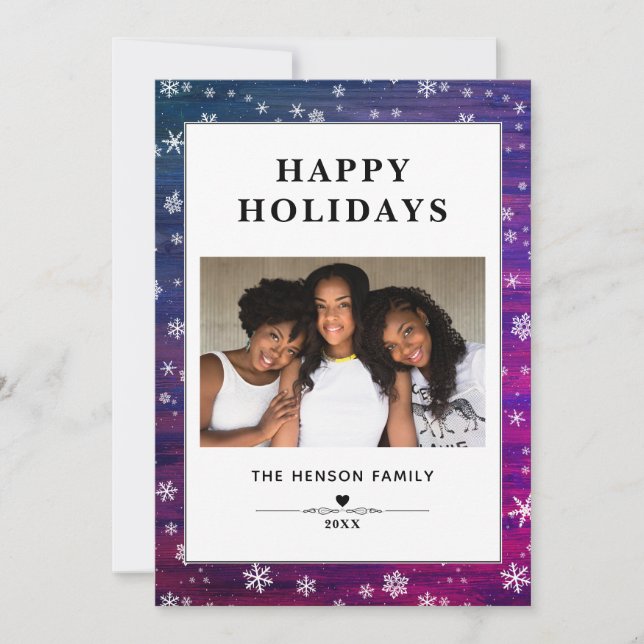 Lila Rosa Rustic Wood Snowflake-julfoto Julkort (Framsida)