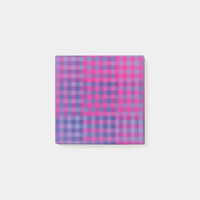 Lila Rosa Rutig Lappteknik Mönster Post-it Block (Framsida)