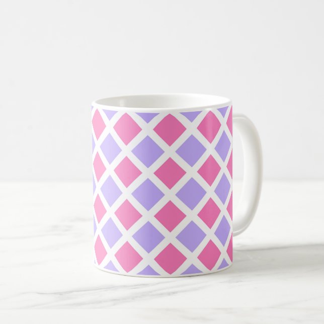 Lila Rosa Rutigt Diamantmönster Kaffemugg (Framsida höger)