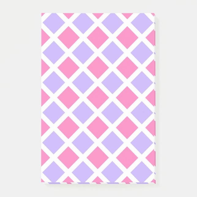 Lila Rosa Rutigt Diamantmönster Post-it Block (Framsida)