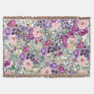 Lila Rosa Salvia Grön Boho Blommor Filt