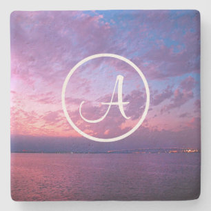 Lila rosa Sea sunset anpassningsbar monogram Stenunderlägg