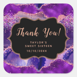 Lila Rosa Sequins Agate Sweet sixteen Tack Fyrkantigt Klistermärke