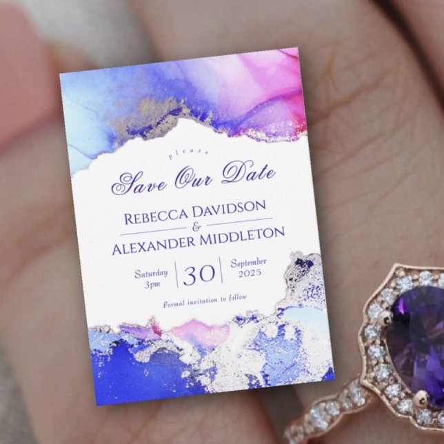 Lila Rosa Silver Abstrakt Bröllop Spara Datumet (Skapare uppladdad)