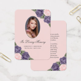 Lila Rosa Silver Memorial Funeral Prayer Card Visitkort