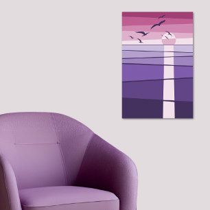 Lila Rosa Sjöfåglar vid Solnedgång Vektor Konst Poster