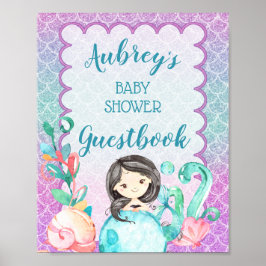 Lila Rosa Sjöjungfru Girl Baby Shower Guestbook Poster