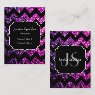 Lila Rosa sparkles black Chevron Monogram Visitkort