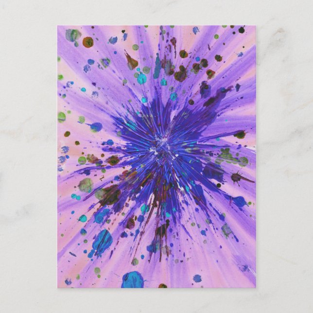 Lila Rosa Starburst Acrylic Splatter Painting Vykort (Framsida)