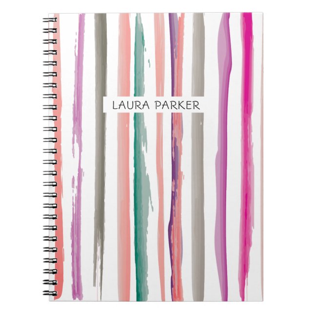 Lila Rosa stripe Minimal Professionell Girly Anteckningsbok (Framsidan)