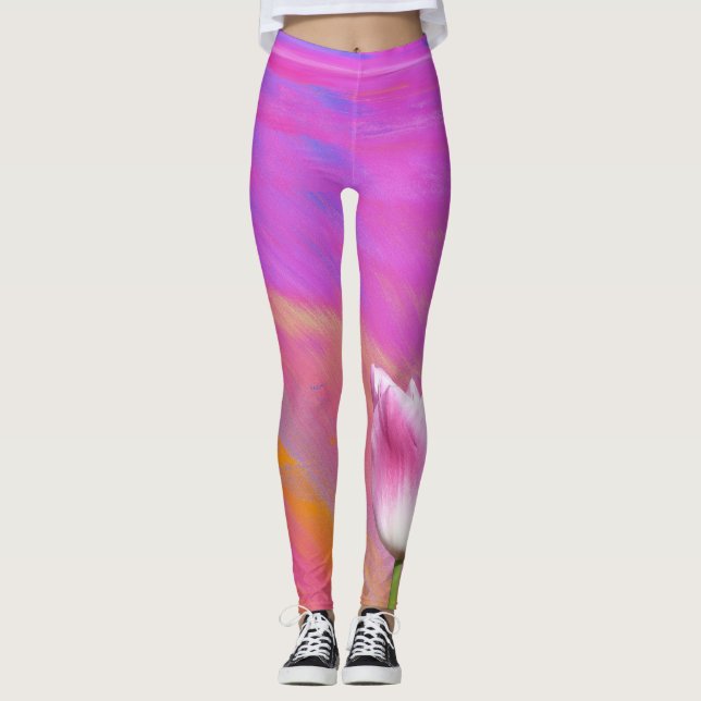 Lila Rosa Swirl Tulip Leggings (Framsida)