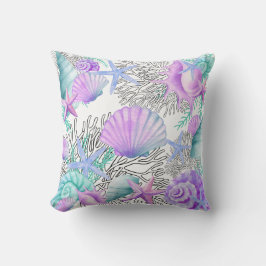 Lila Rosa Teal and White Seashells Kudde