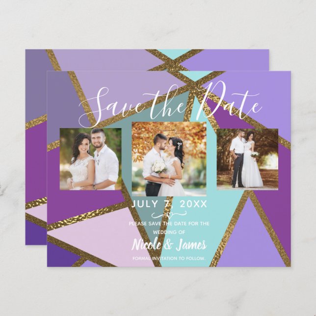 Lila Rosa Teal Turcos & Bronze Guld Bröllop (Fram/baksida)