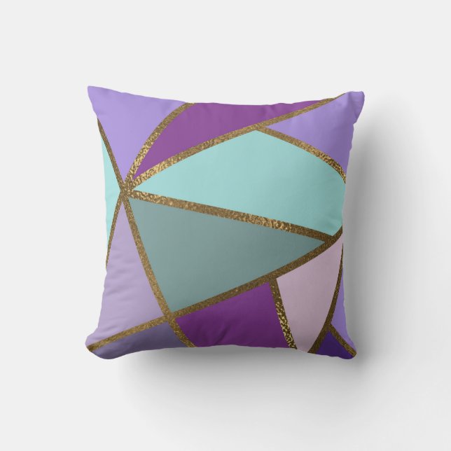 Lila Rosa Teal Turcos & Bronze Guld Geometric Kudde (Framsida)