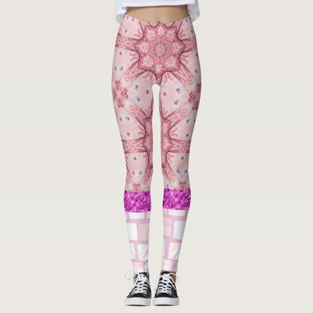 Lila Rosa Tegel Leggings Blommig (Framsida)