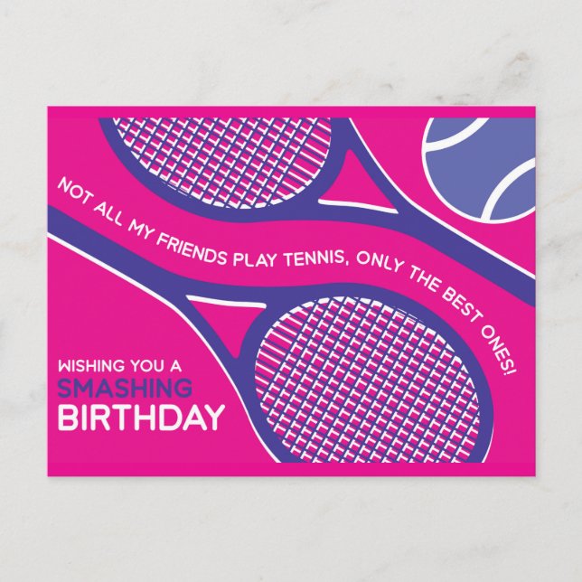 🎾 Lila rosa Tennis Birthday Card Vykort (Framsida)