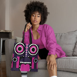 Lila Rosa Tiki Art Tygkasse
