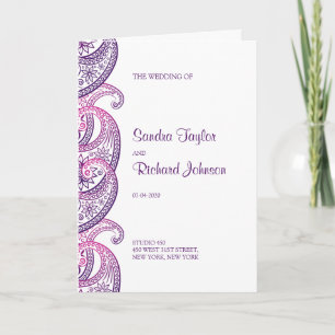 Lila & Rosa Traditional Indian Paisley Bröllop Program