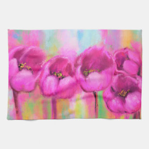 Lila Rosa Tulips - Vår Art Originalfärg Kökshandduk