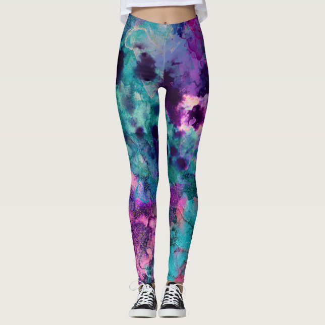 Lila Rosa Turcos Blue Inky Splatter Mode Leggings (Framsida)