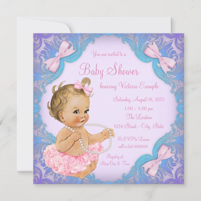 Lila Rosa Tutu Girl Baby Shower Inbjudningar (Framsida)
