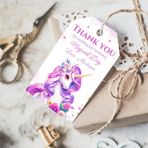 Lila Rosa Unicorn Birthday Tack Gift Märkres Presentetikett