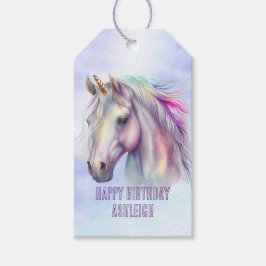 Lila Rosa Unicorn Glitter Gnistra Presentetikett