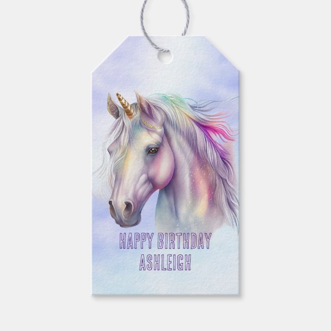 Lila Rosa Unicorn Glitter Gnistra Presentetikett (Framsidan)