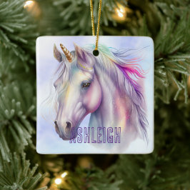 Lila Rosa Unicorn Namn Julgransprydnad Keramik