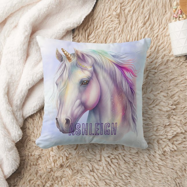 Lila Rosa Unicorn Namn Kudde (Filt)