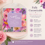 Lila Rosa Vattenfärg Vilda Blommor 30-års Födelsed Inbjudningar<br><div class="desc">Elegant botanisk lila och rosa blomma på rosa fyrkantig överraskningsinbjudan till 30-års födelsedagsfest. Text,  teckensnitt,  teckenstorlek och färg är helt anpassningsbara,  så detta kort kan anpassas för att passa dina behov perfekt.</div>