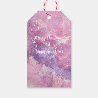 Lila Rosa Vattenfärg Xmas Gott Nytt År Presentetikett