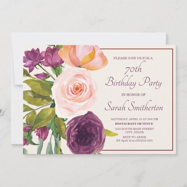 Lila  Rosa Vattenfärgad Blommigt Cream 70:e (Framsida)