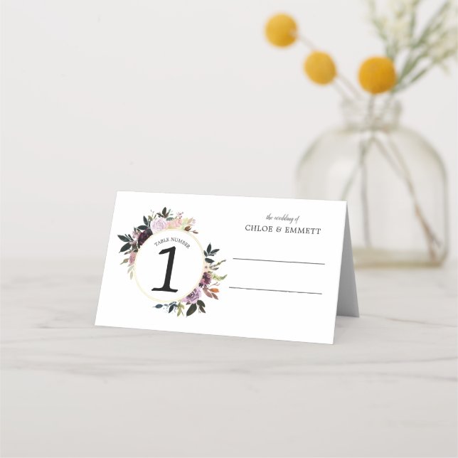 Lila Rosa Viktat Bröllop-platskort för andning Placeringskort (Framsida)