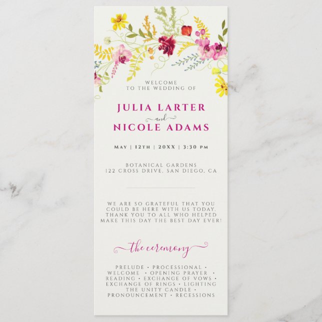 Lila Rosa Vild Orchid Blommor Utandning Bröllop Program (Framsida)