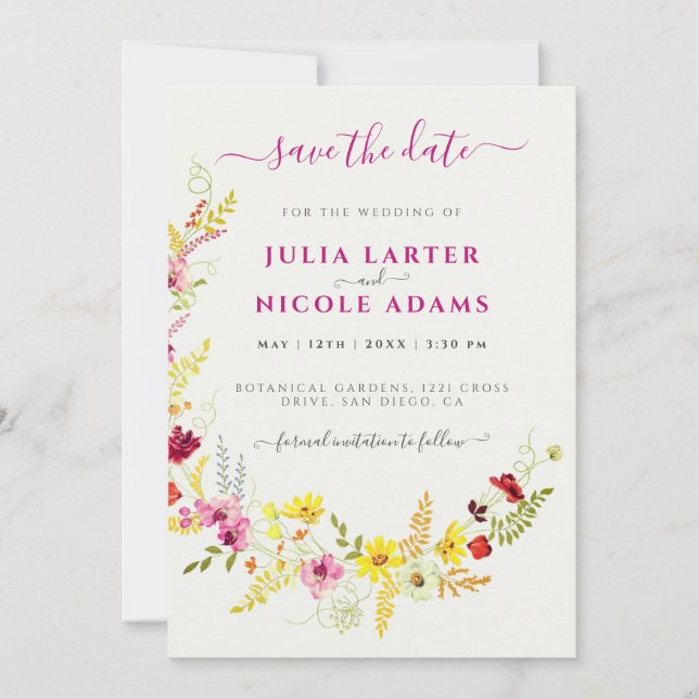 Lila Rosa Vild Orchidé Blommor Krans Bröllop Spara Datumet (Framsida)
