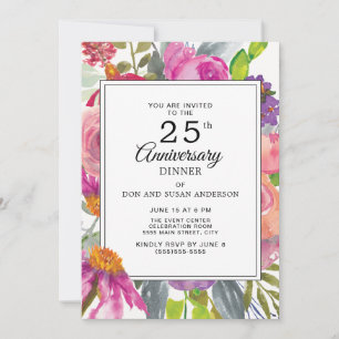Lila Rosa Vilda Blommor 25-års Bröllopsjubileum Inbjudningar