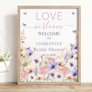 Lila Rosa Vilda Blommor Fjärilar Kärlek I Blomster Poster