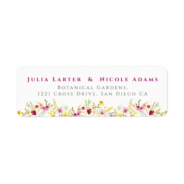 Lila Rosa Vilda Orkidéblommor Krans Bröllop Returadress Etikett (Framsidan)