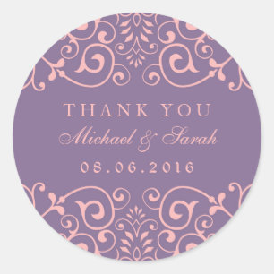 Lila Rosa Vintage Swirl Flower Tack Sticker Runt Klistermärke