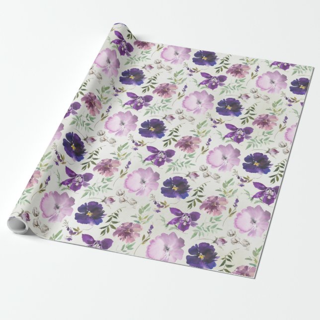 Lila Rosa Violet Orchid Peony Garden Wrapping Pa Presentpapper (Utrullad)