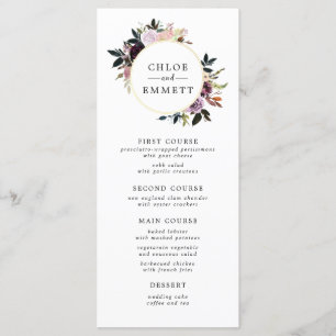Lila Rosa Watercolor Blommigt Bröllop Meny