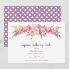 Lila Rosa Watercolor Blommigt Surprise Birthday Inbjudningar