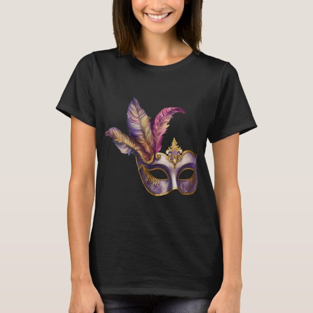 LILA & ROSA WATERCOLOR MARDI GRAS MASK T SHIRT (Framsida)