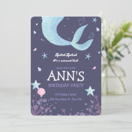 Lila Rosa Watercolor Sjöjungfru Barns födelsedag Inbjudningar