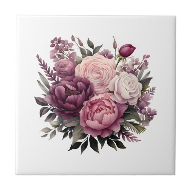 Lila Rosa White Blommigt Bathroom Kitchen remodel Kakelplatta (Framsidan)