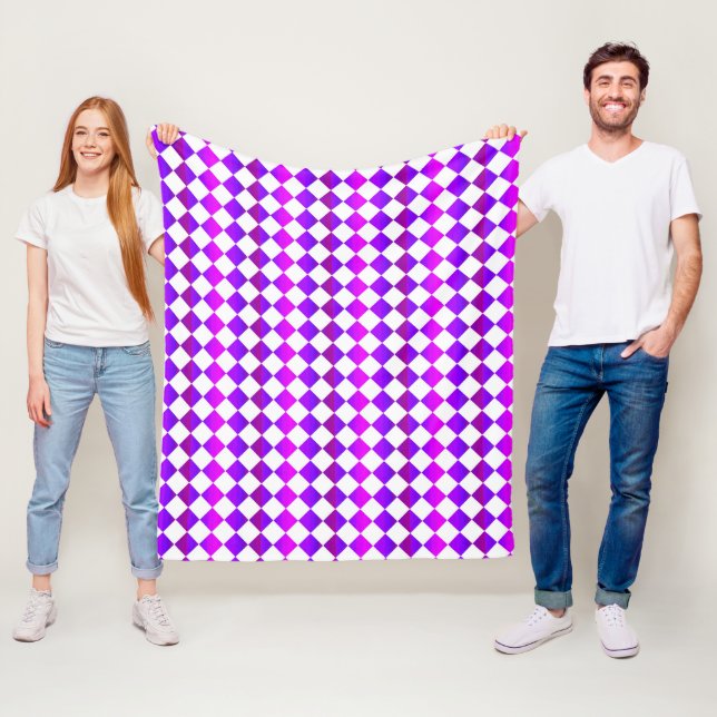 Lila Rosa White Checker Diamond Mönster Fleecefilt (På plats)