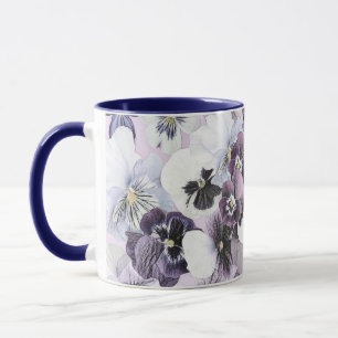 Lila Rosa White Pansies Vintage Teckning Mugg
