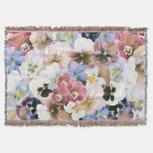 Lila Rosa White Pansies Vintage Vattenfärg Filt
