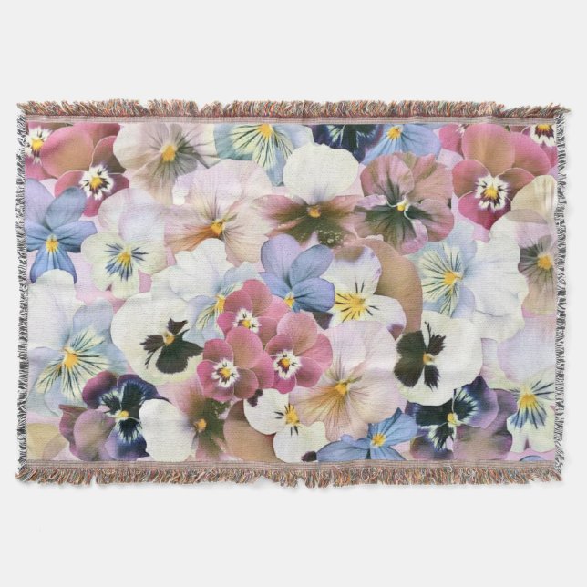 Lila Rosa White Pansies Vintage Vattenfärg Filt (Framsidan)